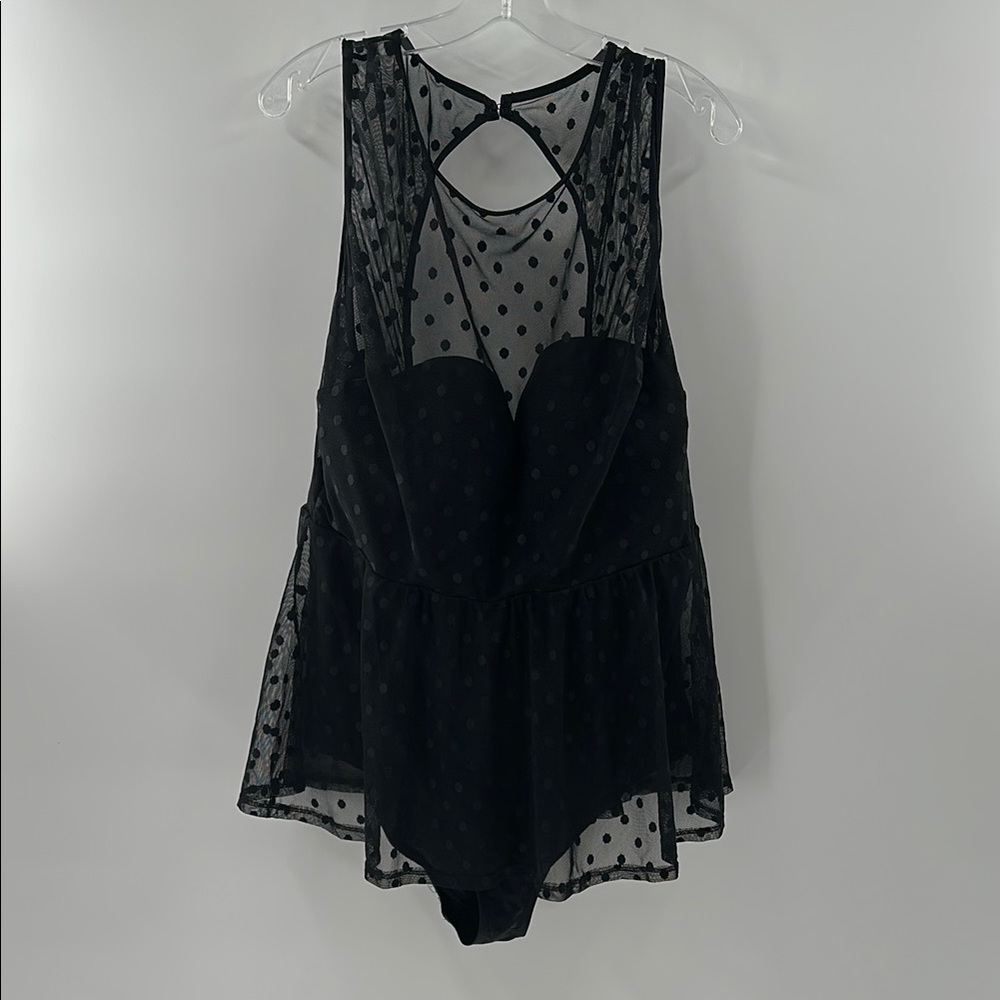 Torrid Women’s Black Sheer Polka Dot One Piece Swimsuit